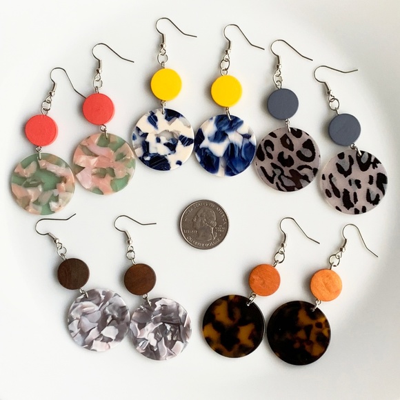 NEW "Terra" Acrylic Wooden Round Earrings (Yellow) - Picture 4 of 5